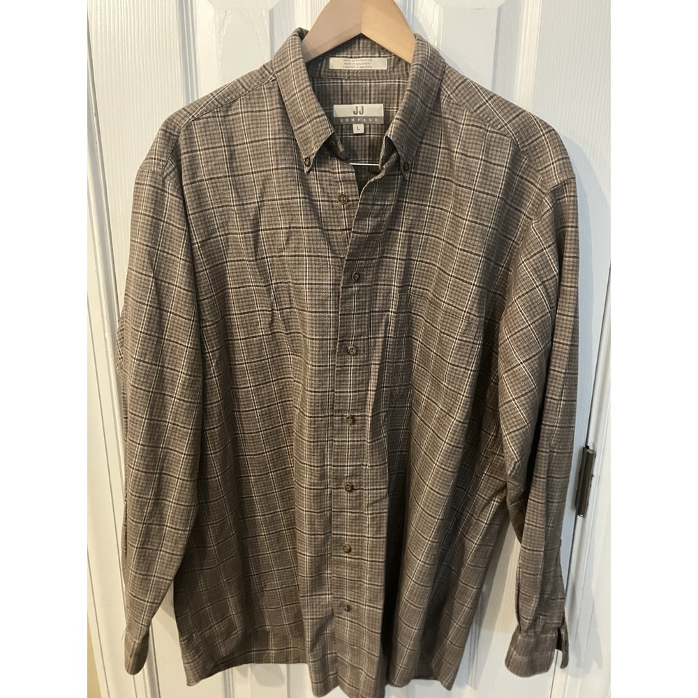 JJ Company Mens L Button Down Brown Plaid Long Sleeve Y2K Front Button Placket